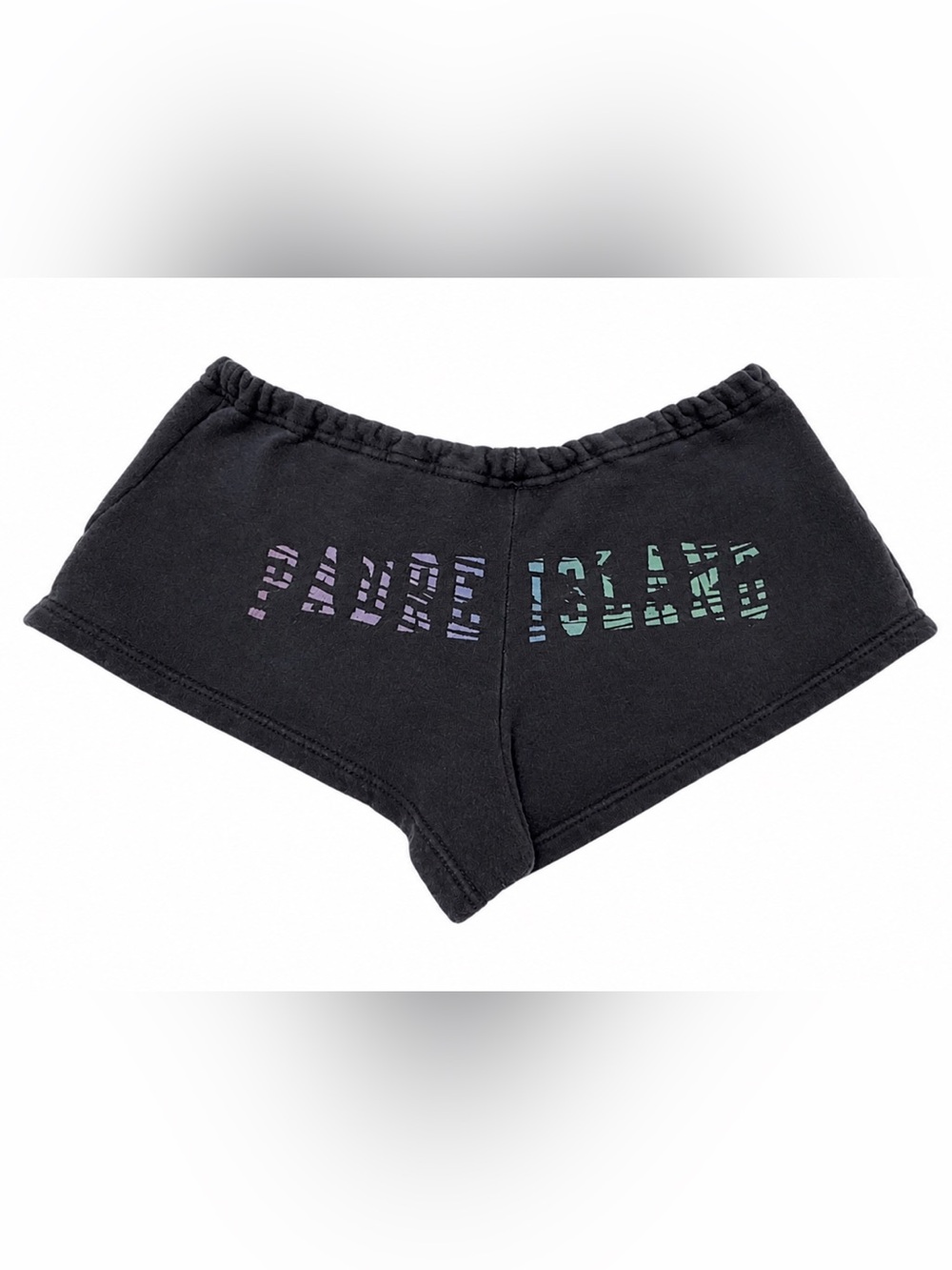 Y2K “PADRE ISLAND” Booty Shorts Womens Medium Black Lounge Cheeky Drawstring